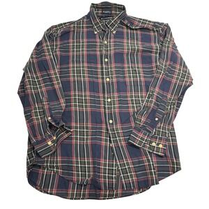 Britches Mens Large Plaid Button Down Shirt Navy Blue Red  Long Sleeve‎